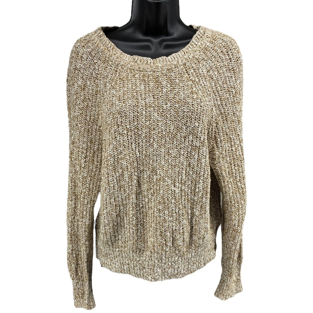 Free People Neutral Marled Sweater Size Small Cozy Ribbed Hem Long‎ Sleeve EUC
